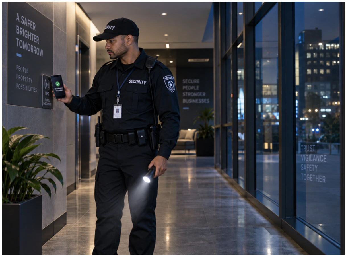 A security officer recording a checkpoint scan